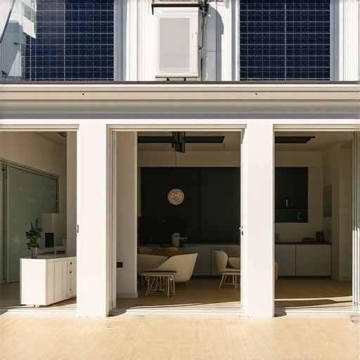 Futuristic smart home with AI-controlled cooling, solar panels, and smart windows