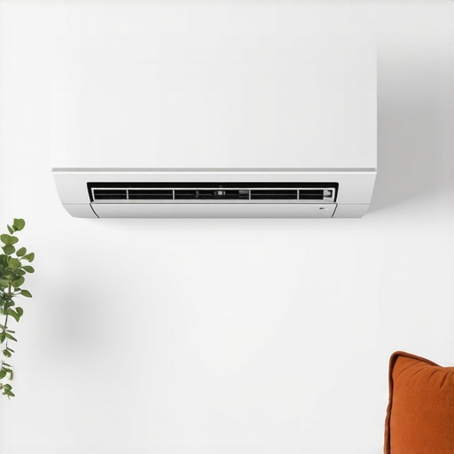 A sleek smart air conditioner in a modern living room with Wi-Fi and voice assistant features