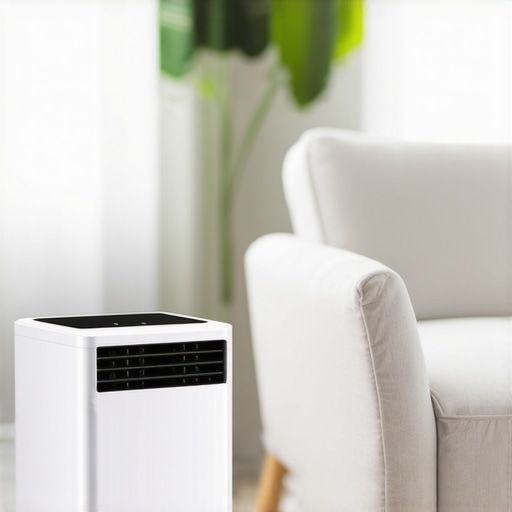 Modern smart portable AC unit with Wi-Fi in a home setting