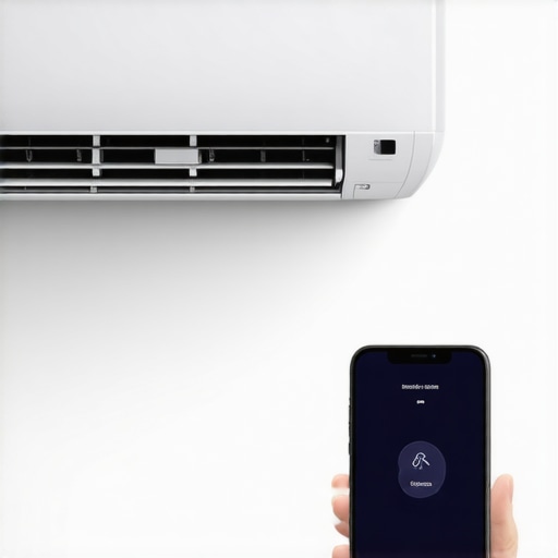 Smart air conditioner being controlled through a mobile app in a modern home