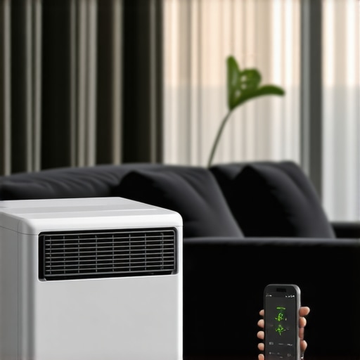 Modern smart air conditioner with Wi-Fi control in a stylish living room.