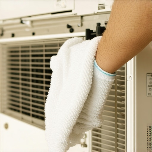 Person cleaning air conditioner filter with soapy water