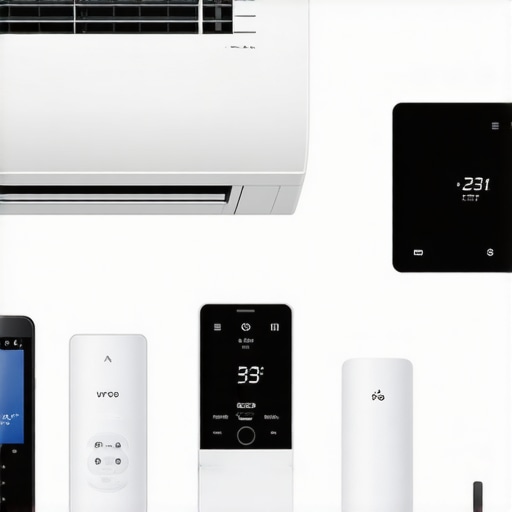 A home setup with smart thermostats, infrared thermometer, and cleaning tools for AC maintenance
