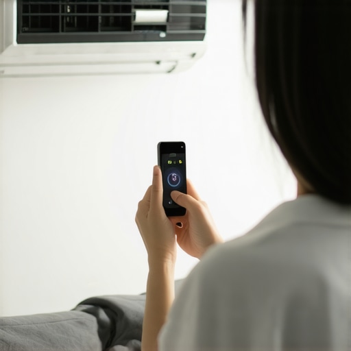 Person adjusting the sensor of a smart air conditioner for better room cooling