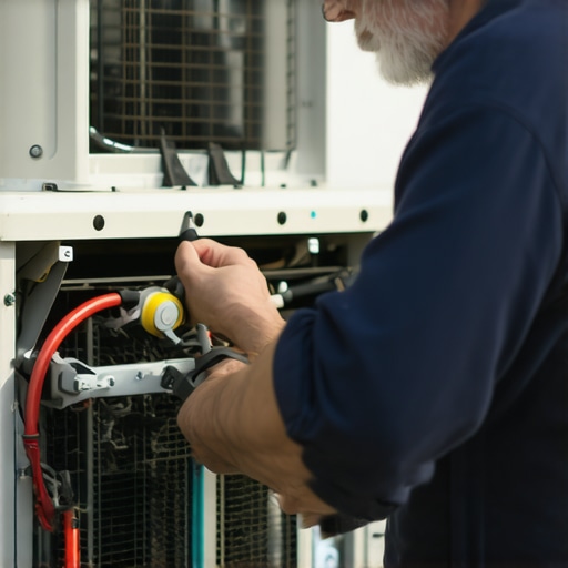 HVAC technician performing maintenance on an air conditioning system.