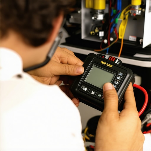 Person checking refrigerant pressure with a digital gauge on an air conditioner